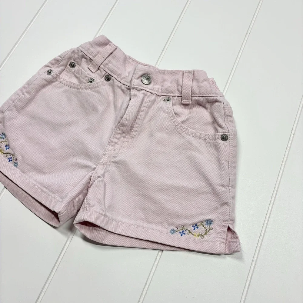 Vintage Little Levi's High‎ Waist Paper Bag Pink Embroidered Shorts, Size 4T